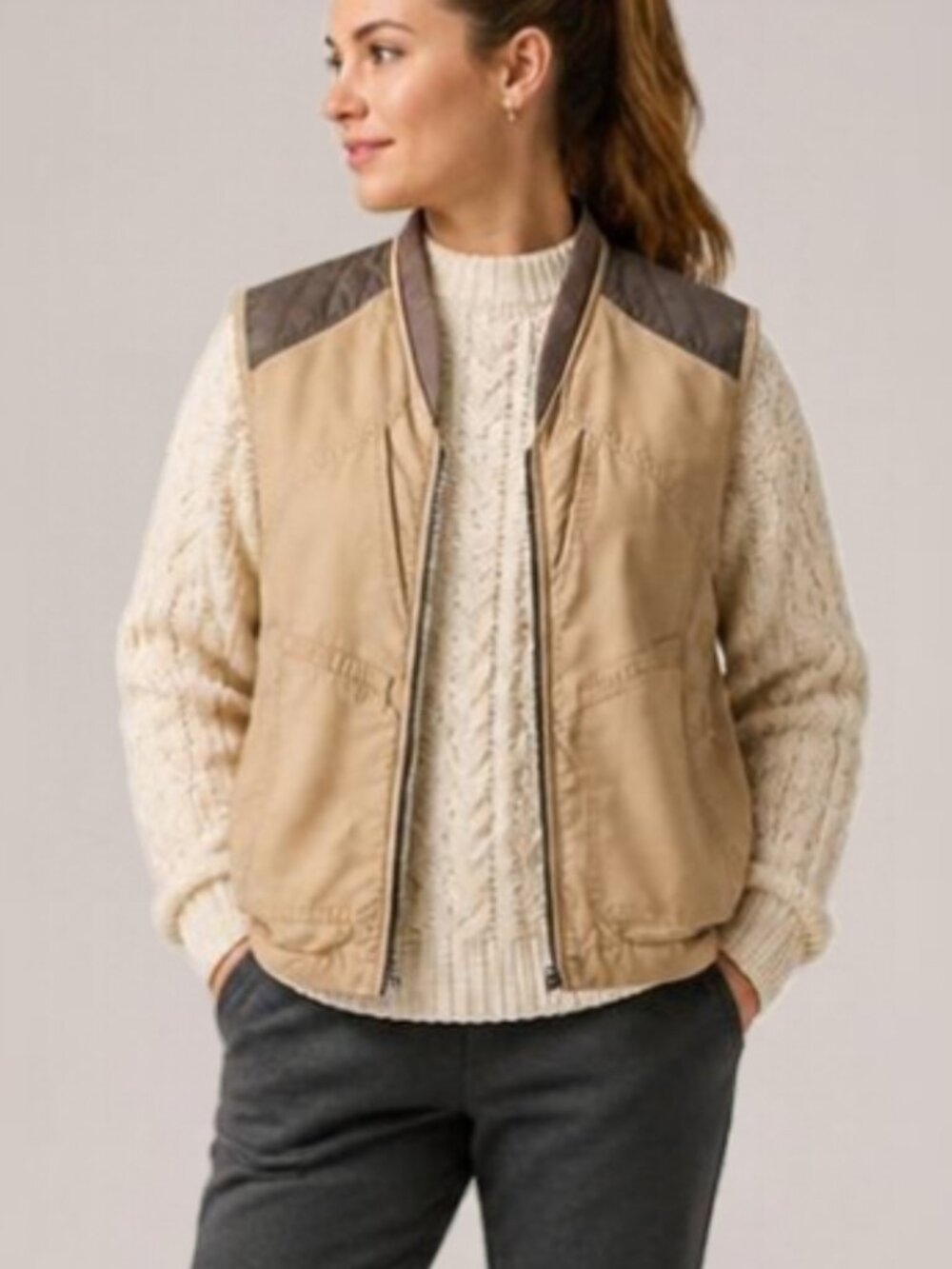 L.L. Bean Beige Outdooors Sleeveless Vest Medium